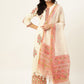 Off White Floral Printed Kurta With Dupatta & Trouser