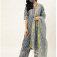 Grey Printed Kurta With Dupatta & Trouser