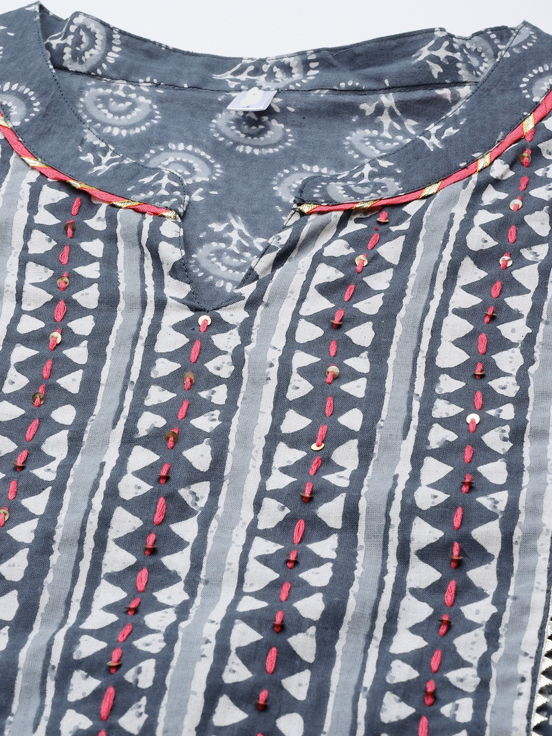 Grey Printed Kurta With Dupatta & Trouser