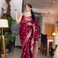 Magenta Katan Silk Saree with Floral Zari Brocade Border