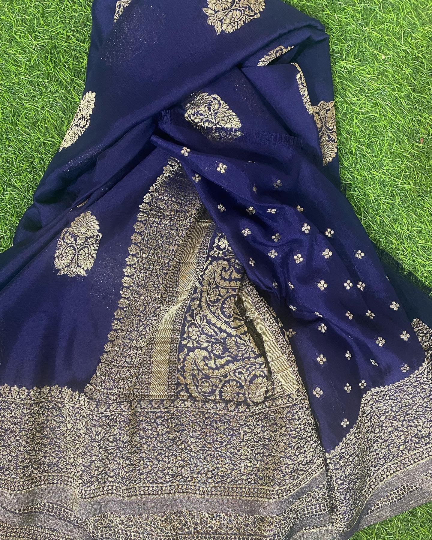 Royal Blue Banaras Crepe Silk- Heena