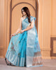 Sky Blue Kora Organza soft silk - Sara - AbirabyBeena