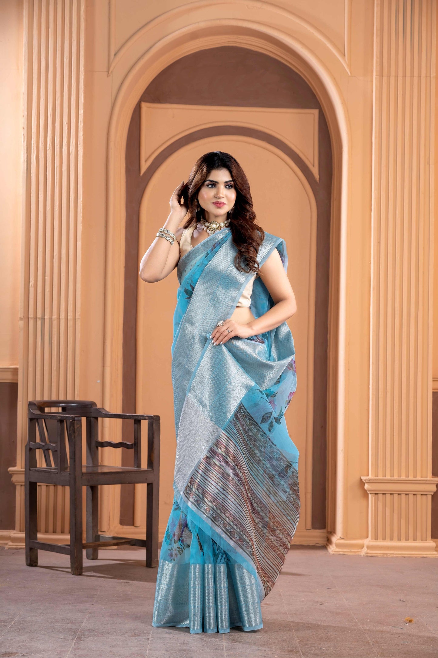 Sky Blue Kora Organza soft silk - Sara