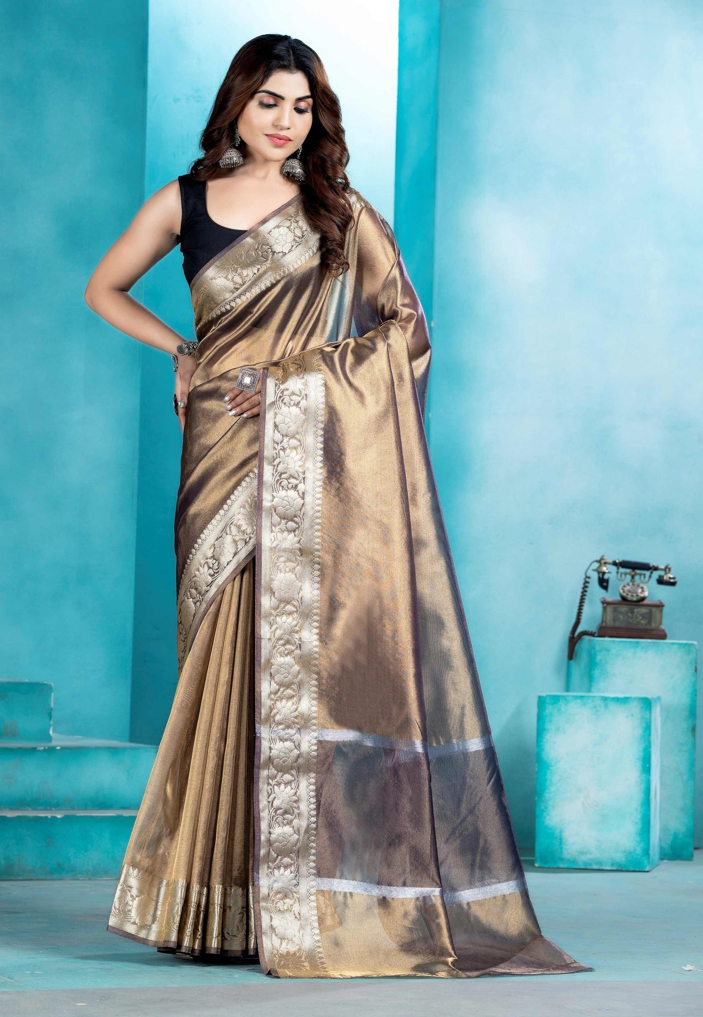 Copy of Malaika Arora TISSUE silk Saree - Metalic