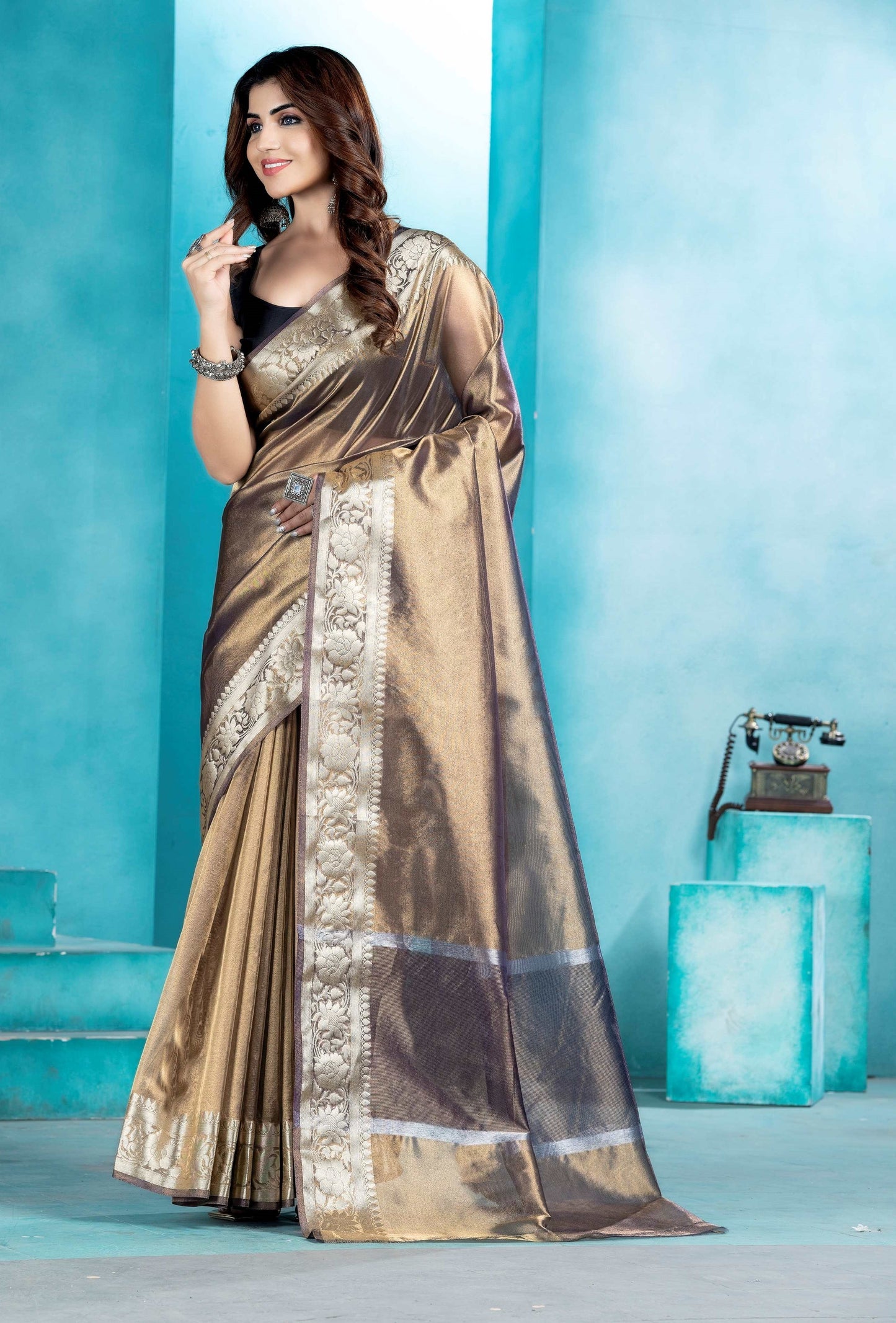 Copy of Malaika Arora TISSUE silk Saree - Metalic