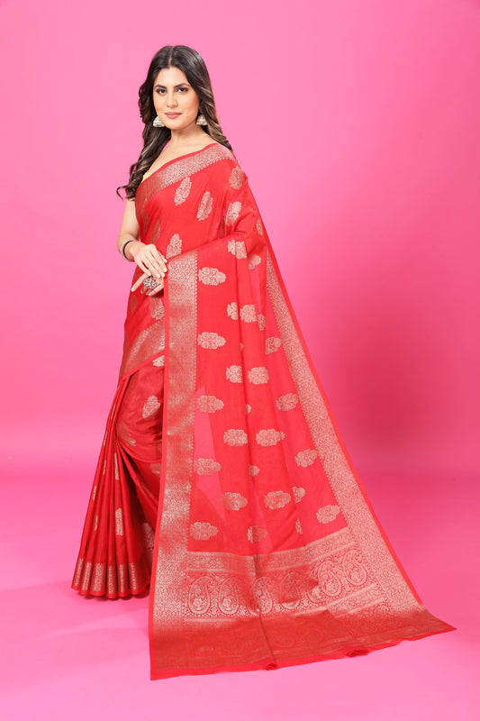Red Banaras Crepe Silk- Heena