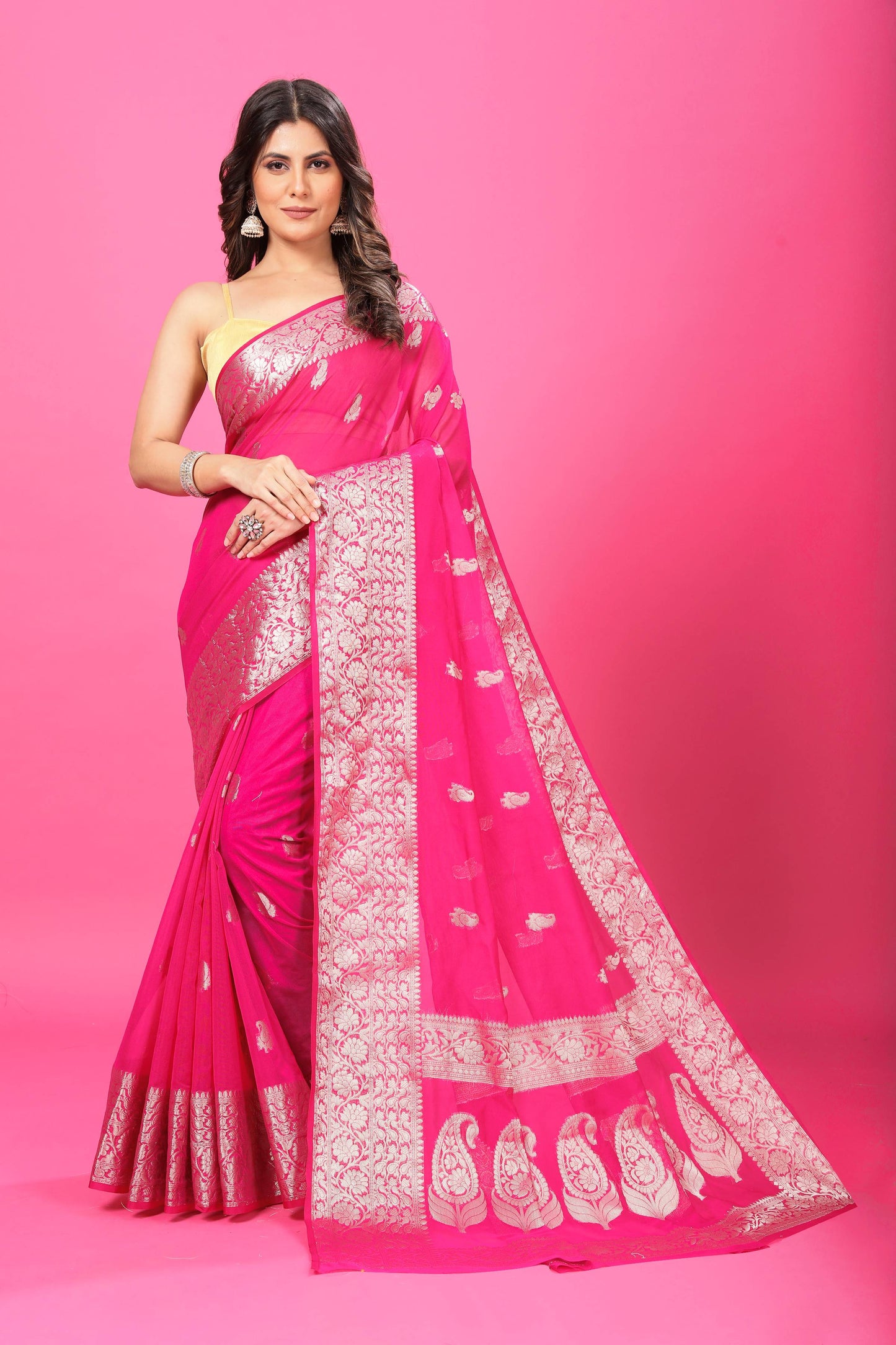 Pink Banaras Chiffon Silk