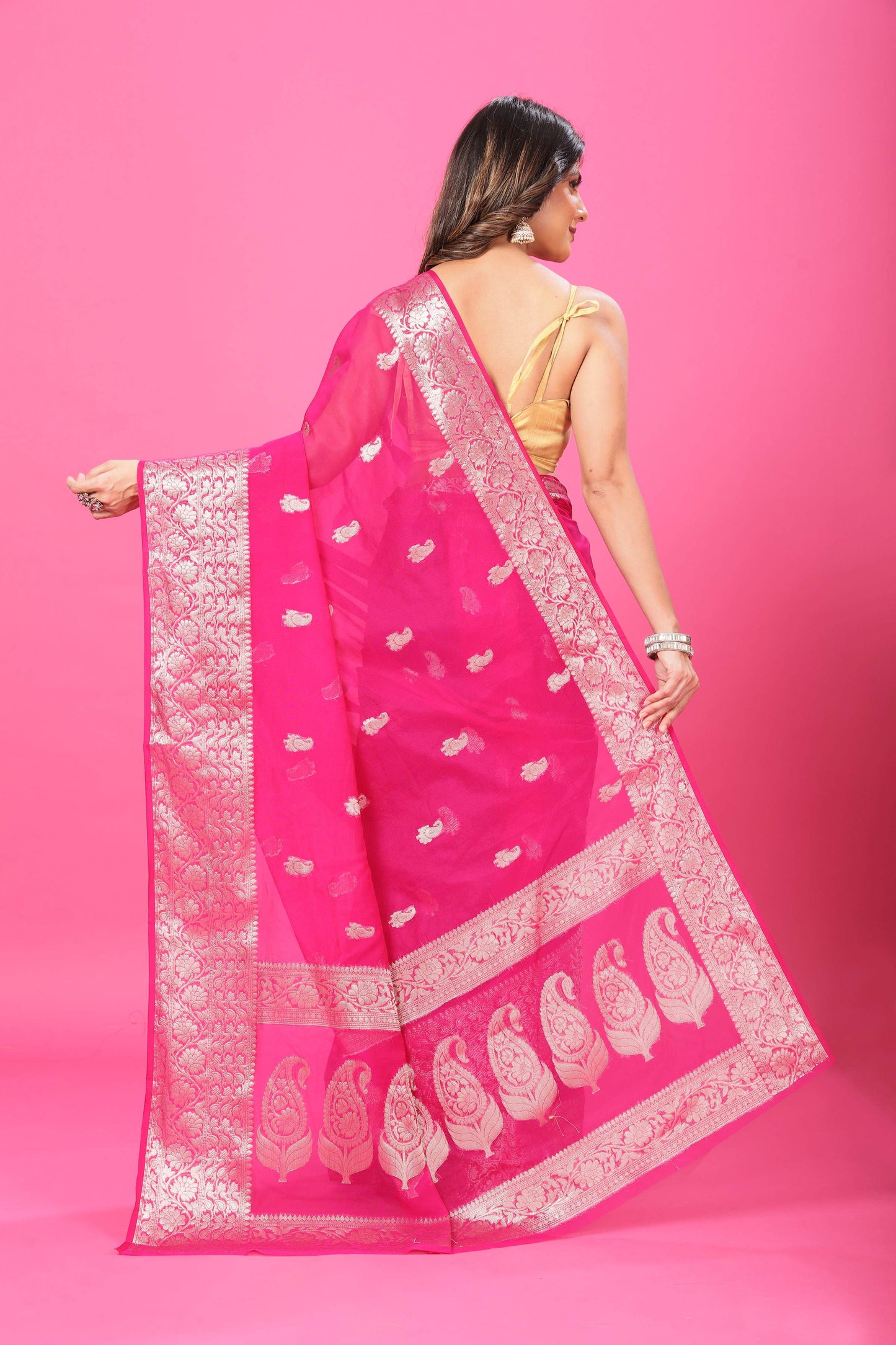 Pink Banaras Chiffon Silk