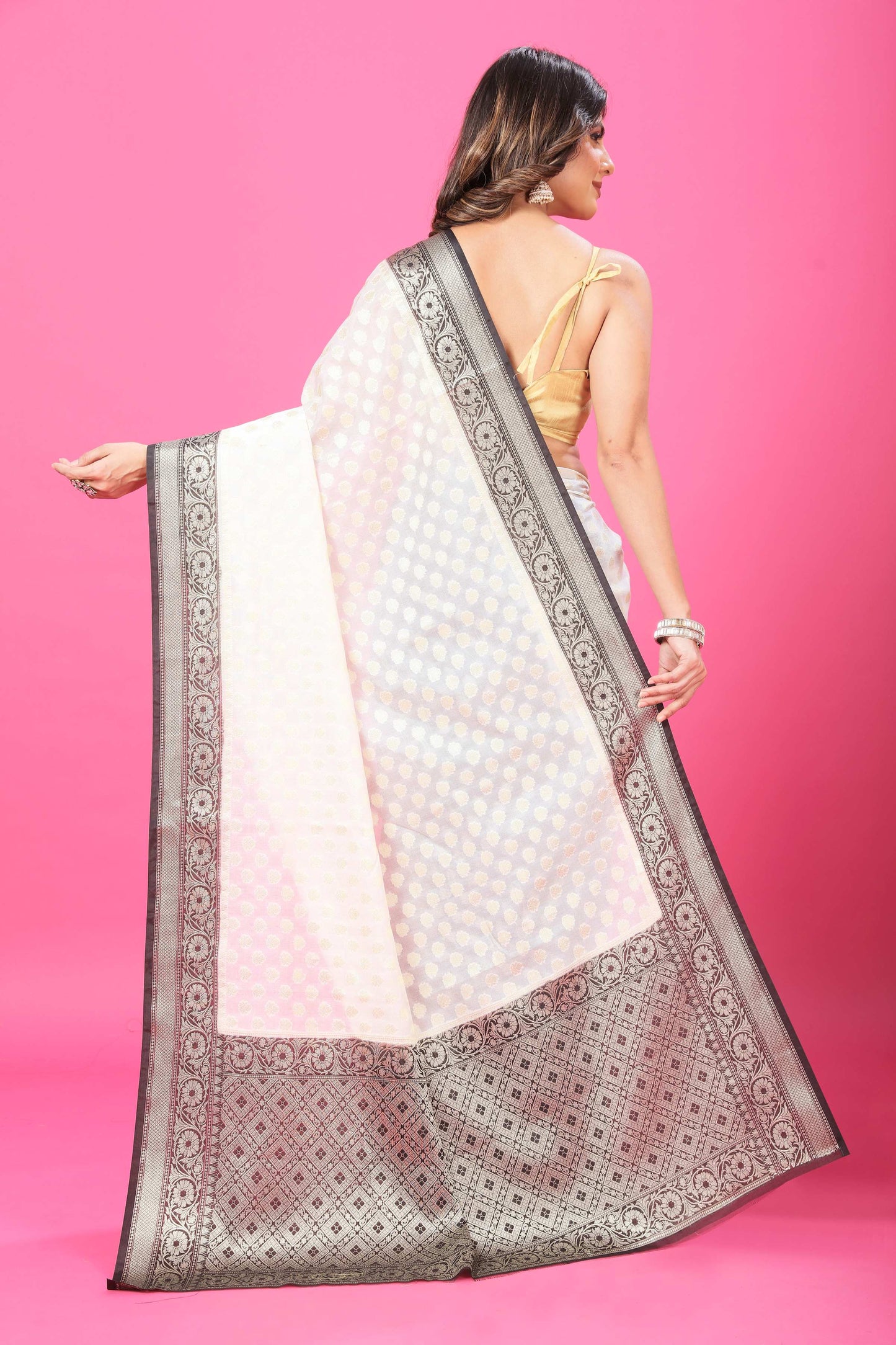 Dual white and Black Banaras Soft Georgette silk