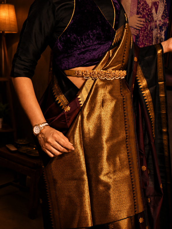 Regal Soft Silk Saree – Deep Wine & Black