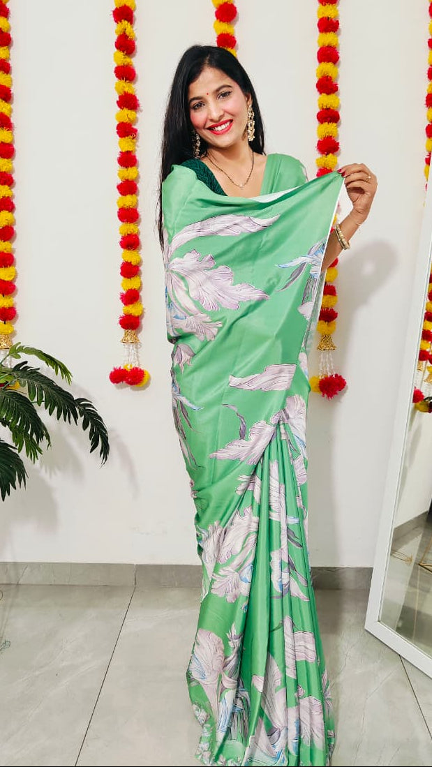 Printed Crepe Saree - Green