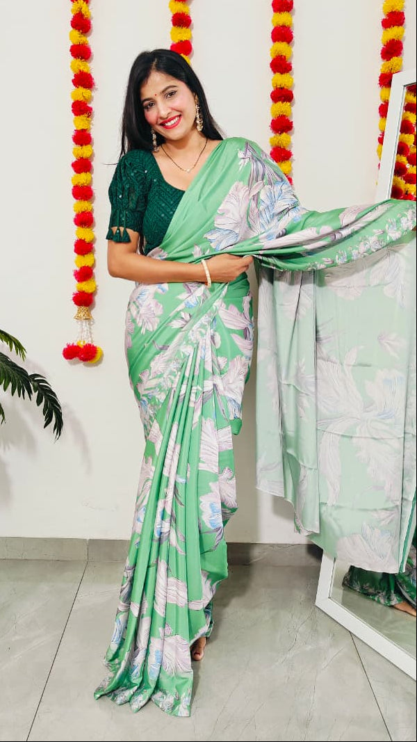Printed Crepe Saree - Green