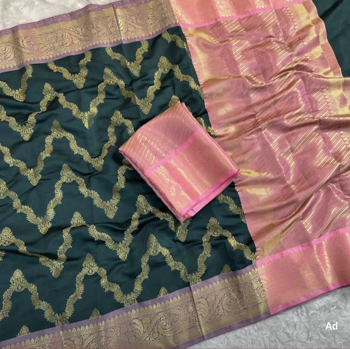 Royal Soft Silk Saree – Dark Bottle Green