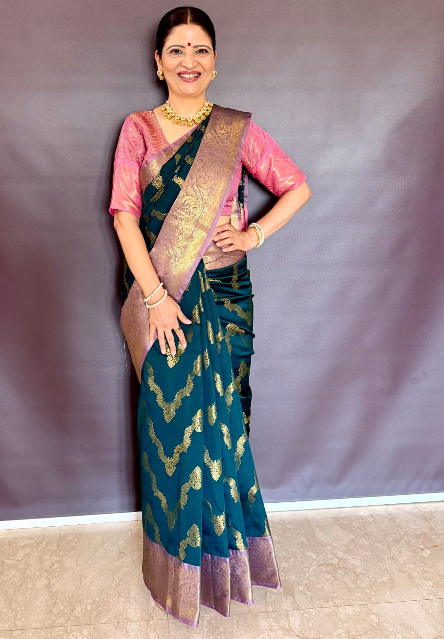 Royal Soft Silk Saree – Dark Bottle Green