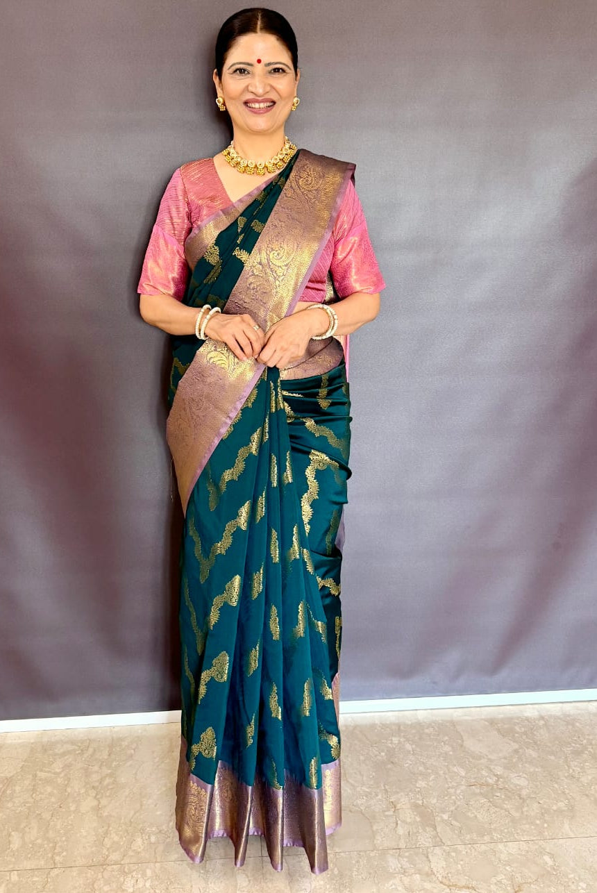 Royal Soft Silk Saree – Dark Bottle Green