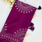 Magenta Mirror Work Art Silk Printed Saree