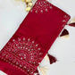 Red Mirror Work Art Silk Printed Saree