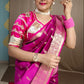 Dark Pink  Katan Silk Saree with Floral Zari Brocade Border
