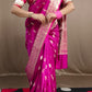 Dark Pink  Katan Silk Saree with Floral Zari Brocade Border