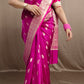 Dark Pink  Katan Silk Saree with Floral Zari Brocade Border