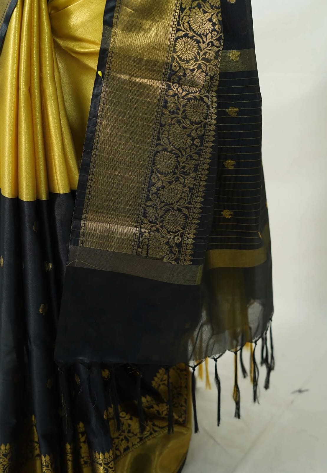 Dual Tone Soft Silk Saree – Black & Antique Gold - AbirabyBeena