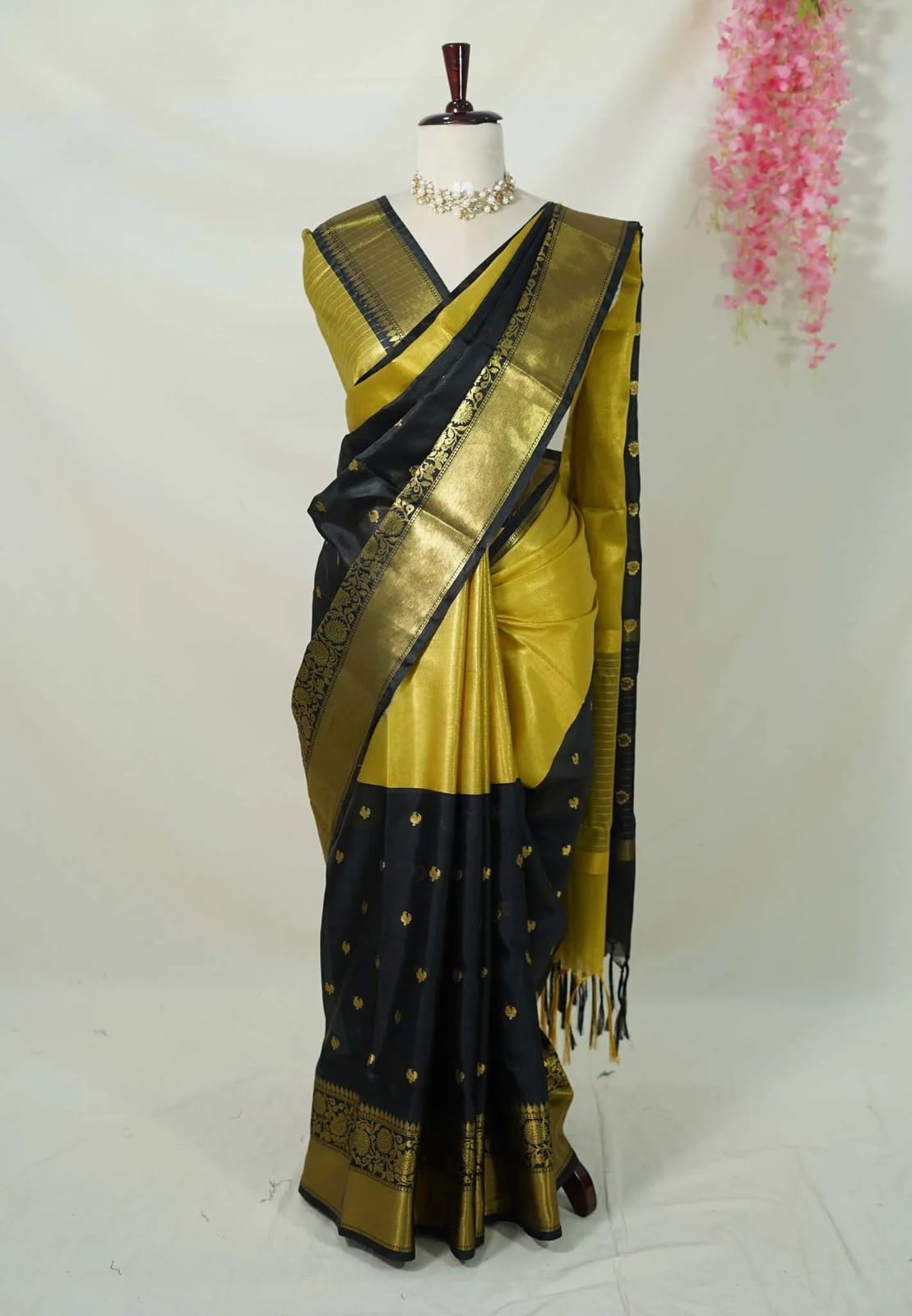Dual Tone Soft Silk Saree – Black & Antique Gold - AbirabyBeena