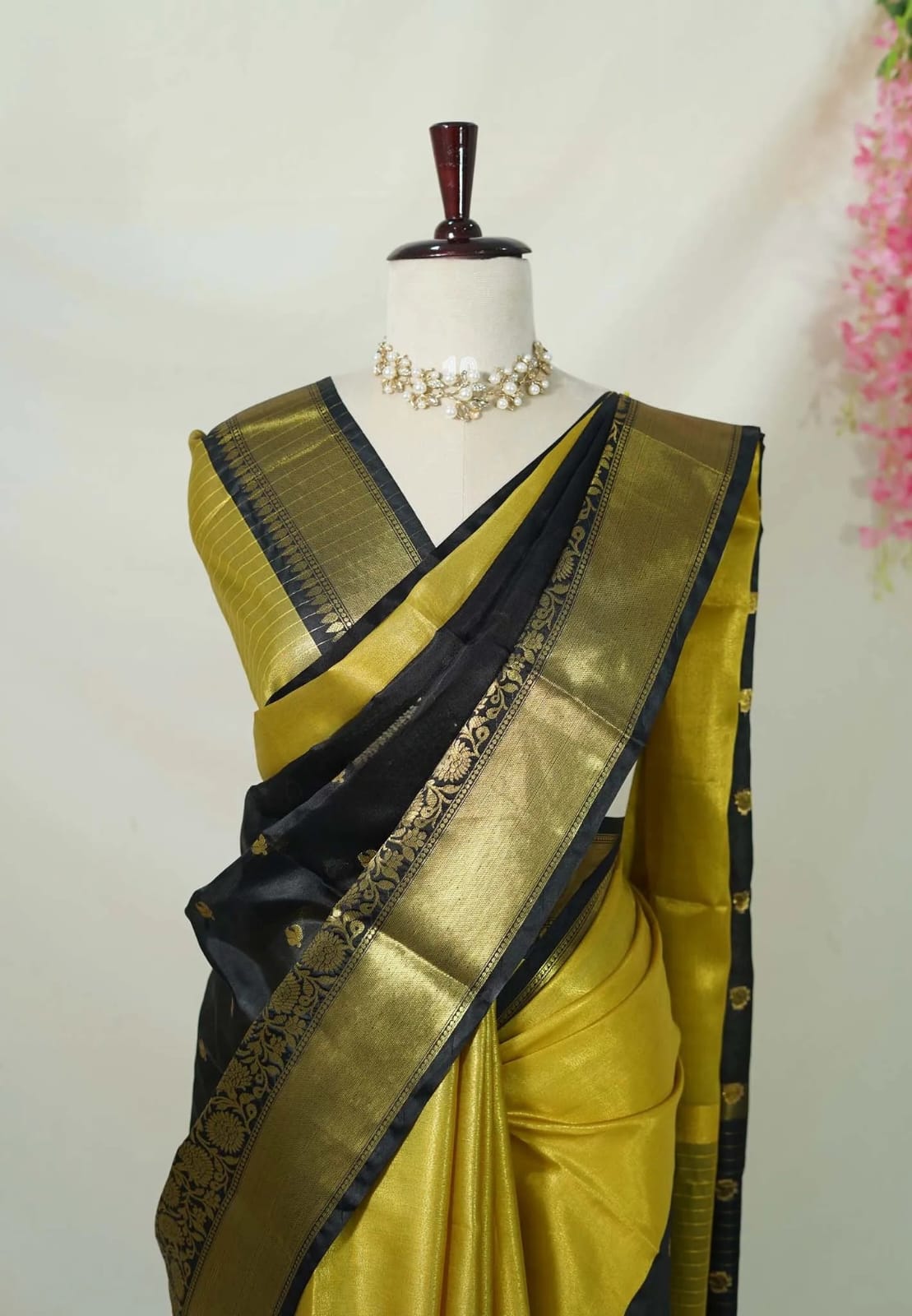 Dual Tone Soft Silk Saree – Black & Antique Gold - AbirabyBeena