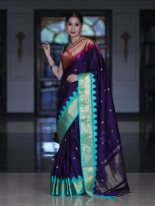 Soft Silk Saree – Royal Blue with Teal Green Border