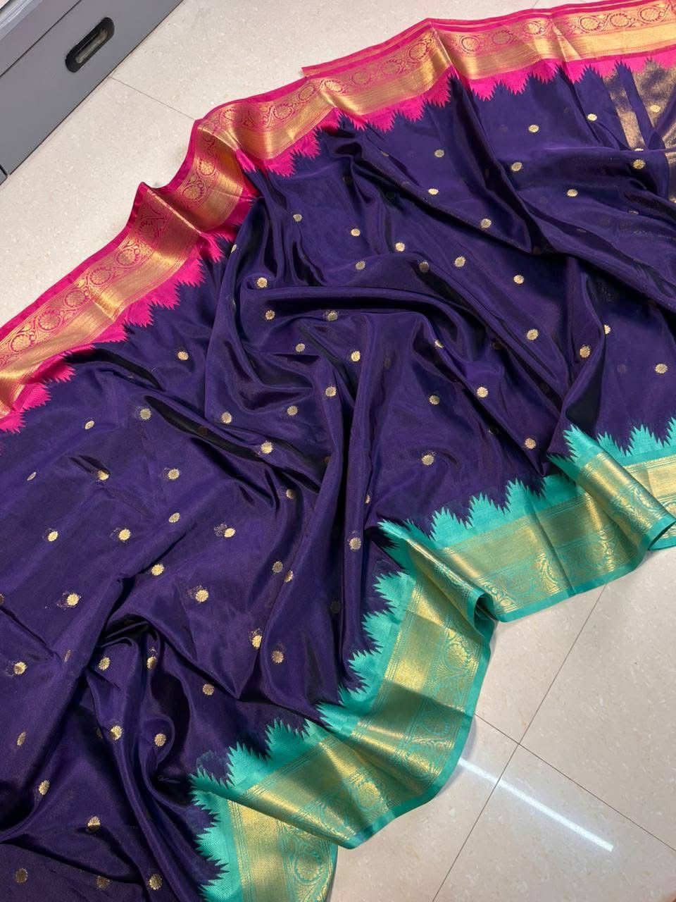 Soft Silk Saree – Royal Blue with Teal Green Border - AbirabyBeena