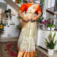 Ivory Embroidered Tissue Silk Saree - Orange Border