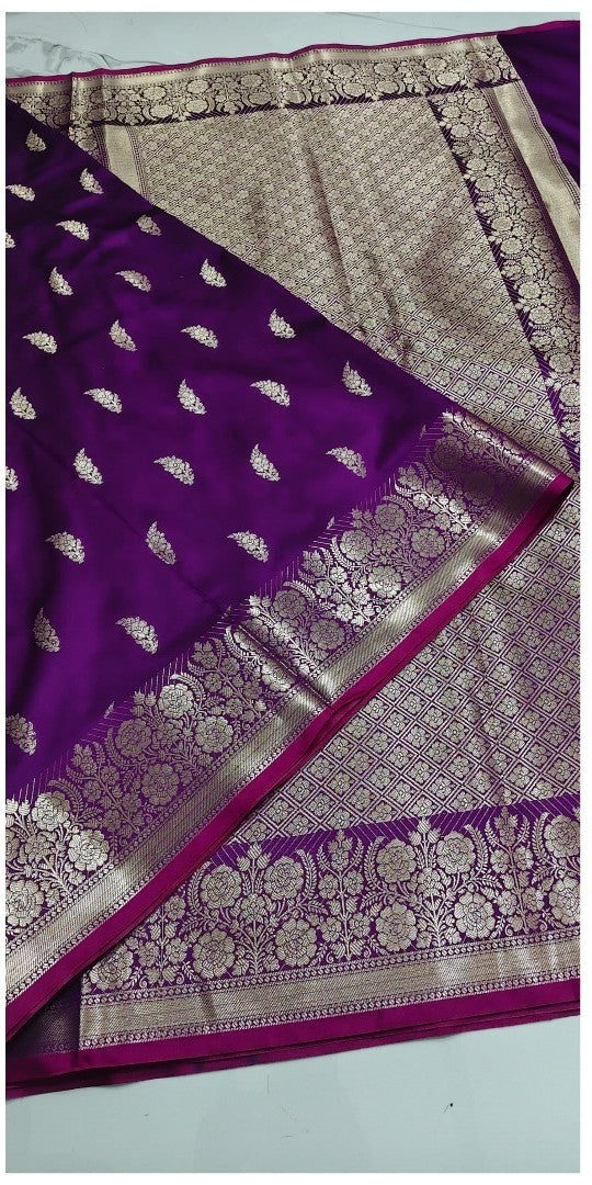 Purple Katan Silk Saree with Floral Zari Brocade Border