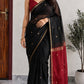 Black Maheshwari Cotton Saree with Red Pallu