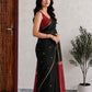 Black Maheshwari Cotton Saree with Red Pallu