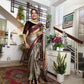 Checks Grey Soft Silk Saree with Maroon Border