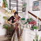 Checks Grey Soft Silk Saree with Maroon Border
