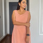 Peach Poly Crepe Solid Kurta With Pant And Dupatta