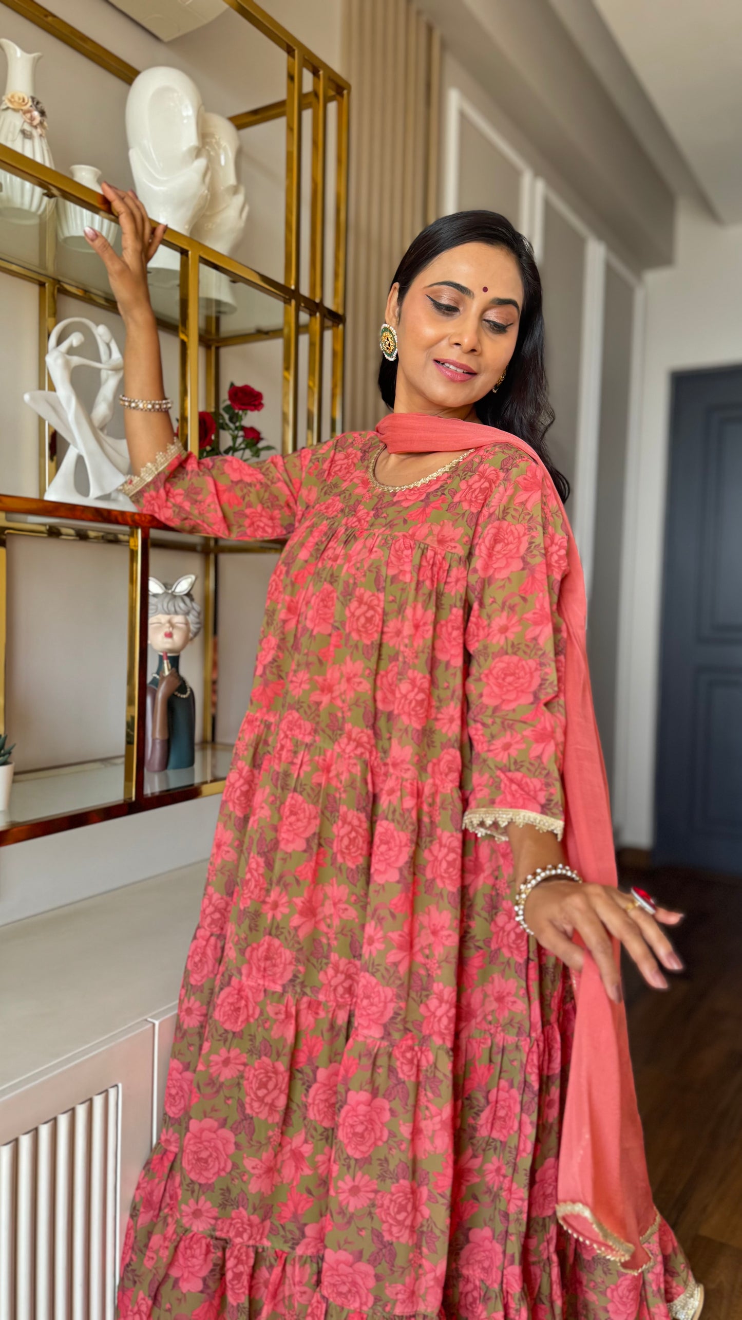 Peach Georgette Kurta Palazzo Set With Dupatta