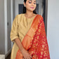 Gold Poly Silk Solid Kurta With Pant And Dupatta