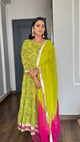 Lime Green Cotton Embellished Floral Printed Kurta With Flared Palazzo And Dupatta - AbirabyBeena