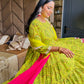 Lime Green Cotton Embellished Floral Printed Kurta With Flared Palazzo And Dupatta