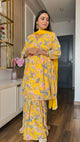 Yellow Georgette Digital Floral Printed Kurta With Sharara And Dupatta - AbirabyBeena