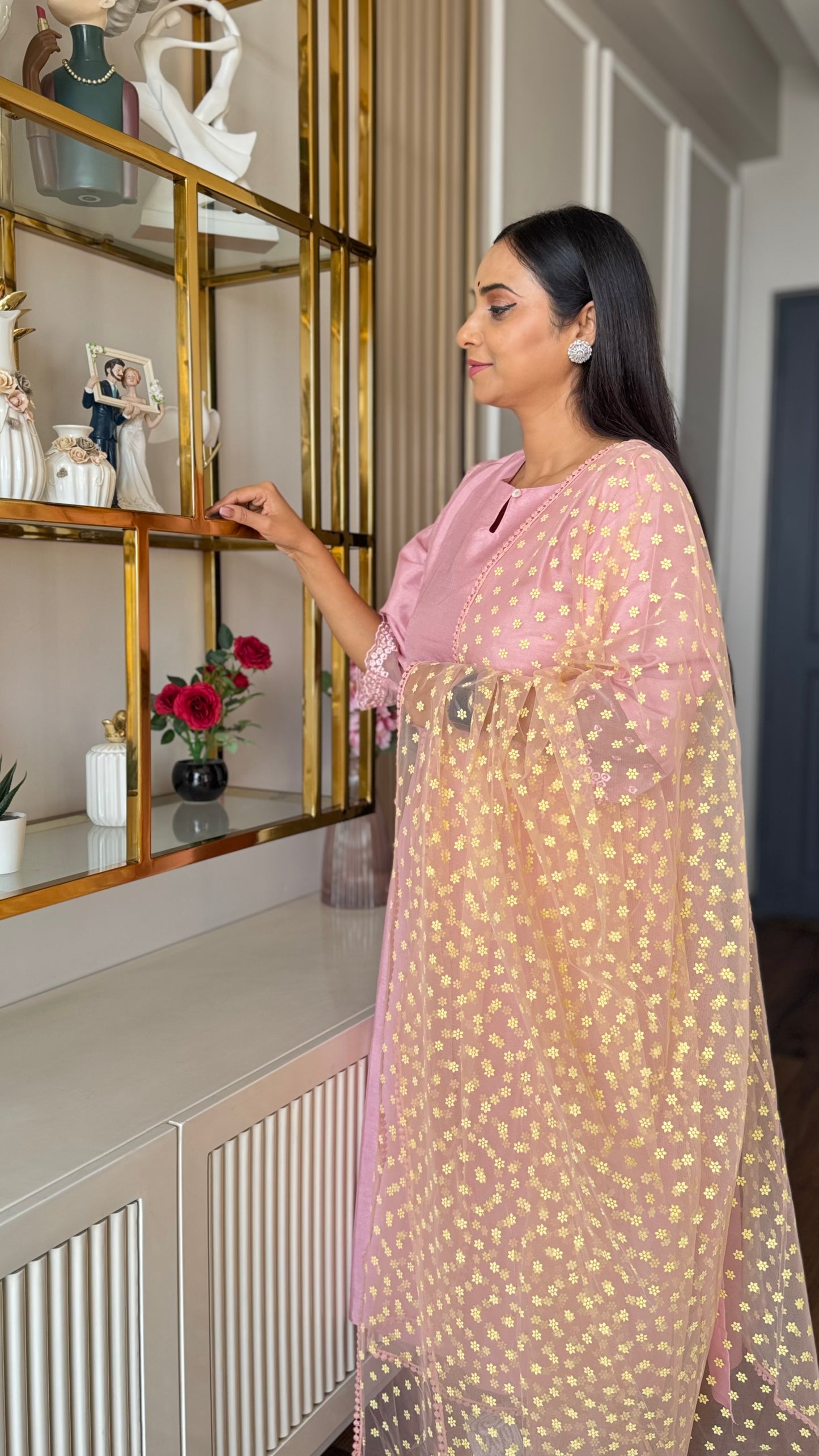 Pink Poly Silk Solid Kurta With Pant