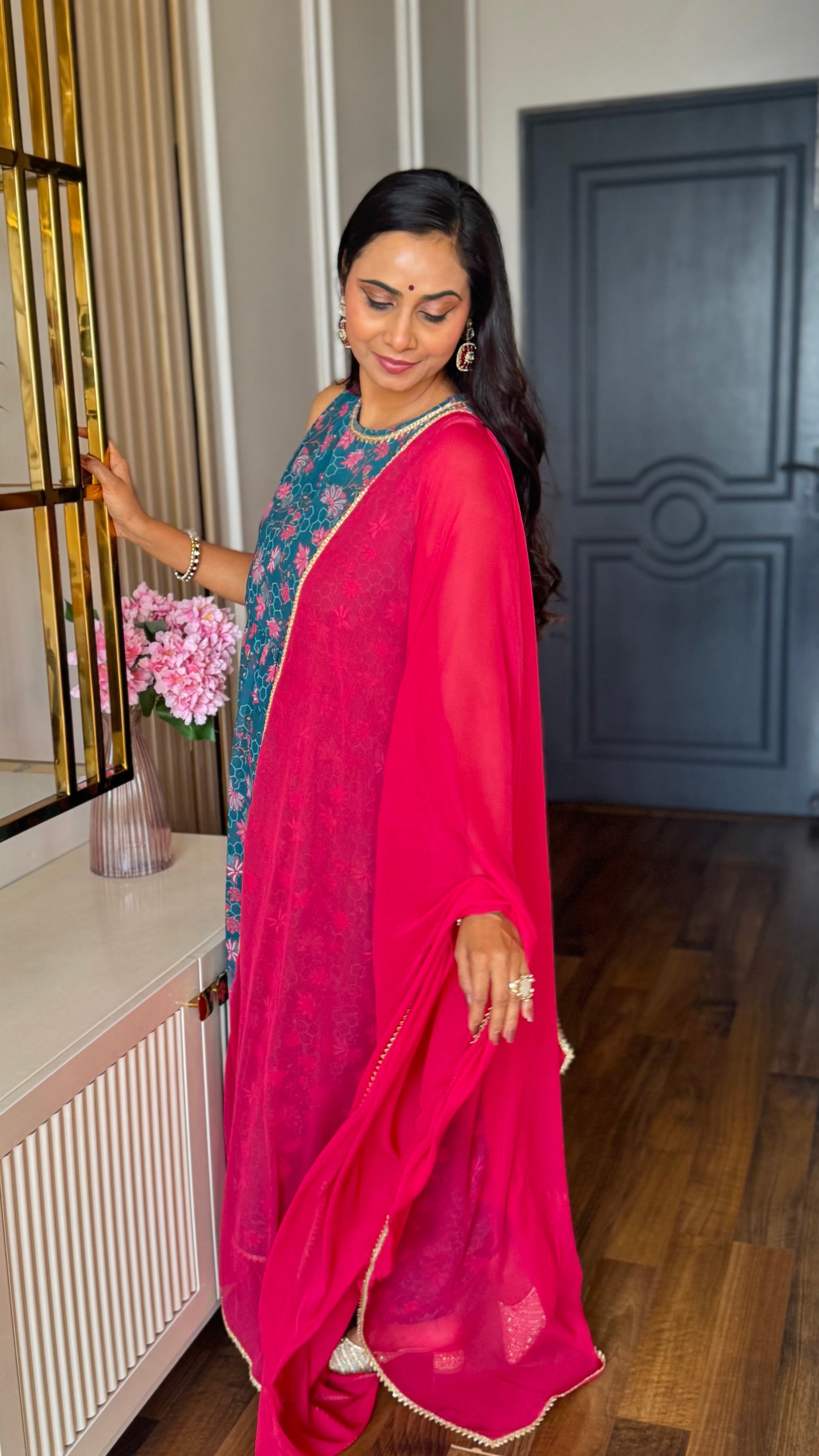 Chic Azure Blue Digital Print Ethnic