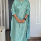 Green Poly Silk Striped Kurta With Pant And Dupatta