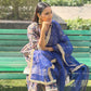 Navy Blue Cotton Ethnic Printed Kurta With Flared Palazzo And Dupatta