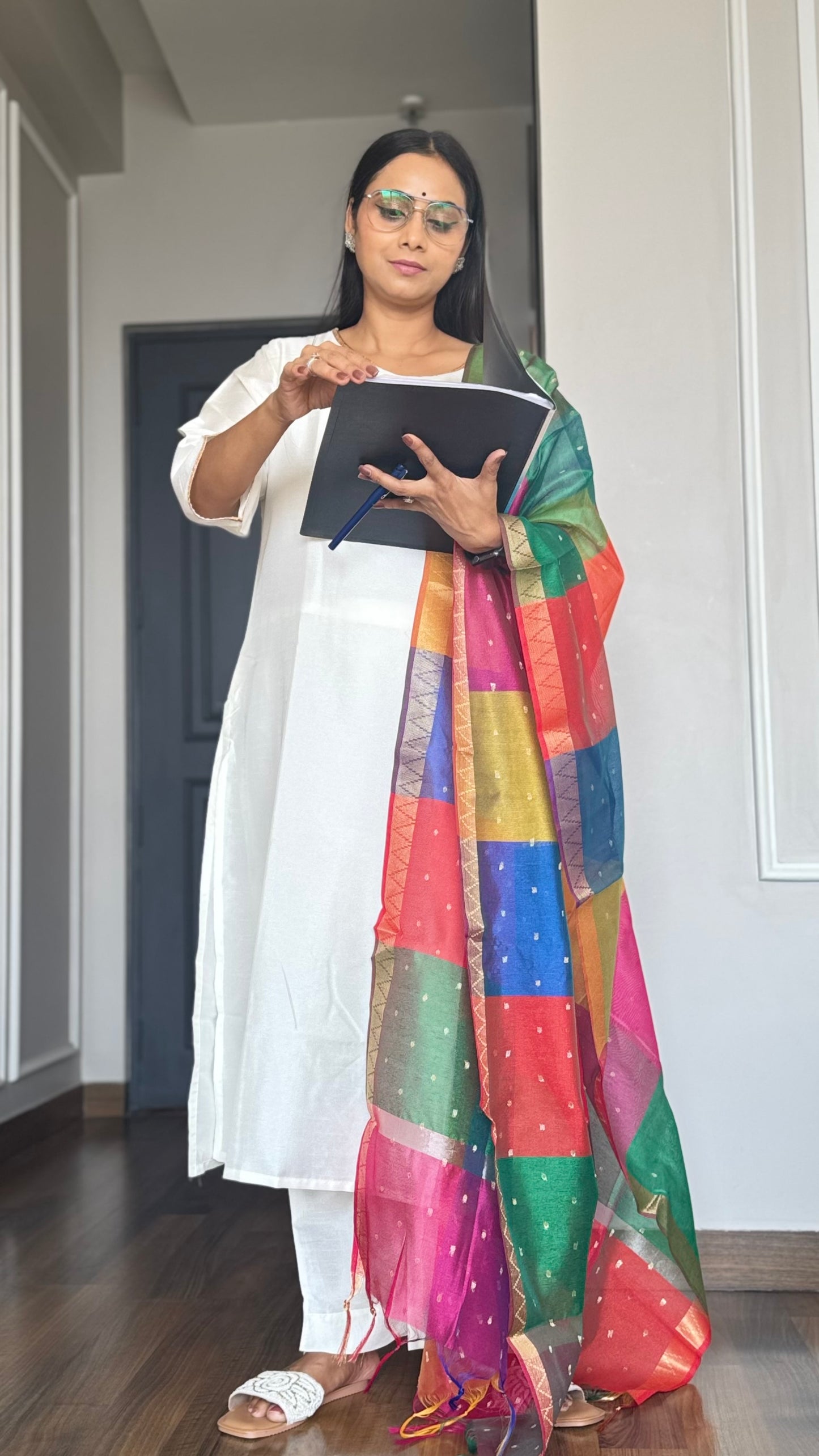 Off-White Poly Silk Solid Kurta With Pant And Dupatta