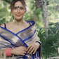 Ivory Embroidered Tissue Silk Saree with Royal Blue Zari Border