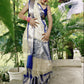 Ivory Embroidered Tissue Silk Saree with Royal Blue Zari Border
