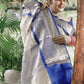 Ivory Embroidered Tissue Silk Saree with Royal Blue Zari Border