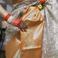 Ivory Embroidered Tissue Silk Saree - Orange Border